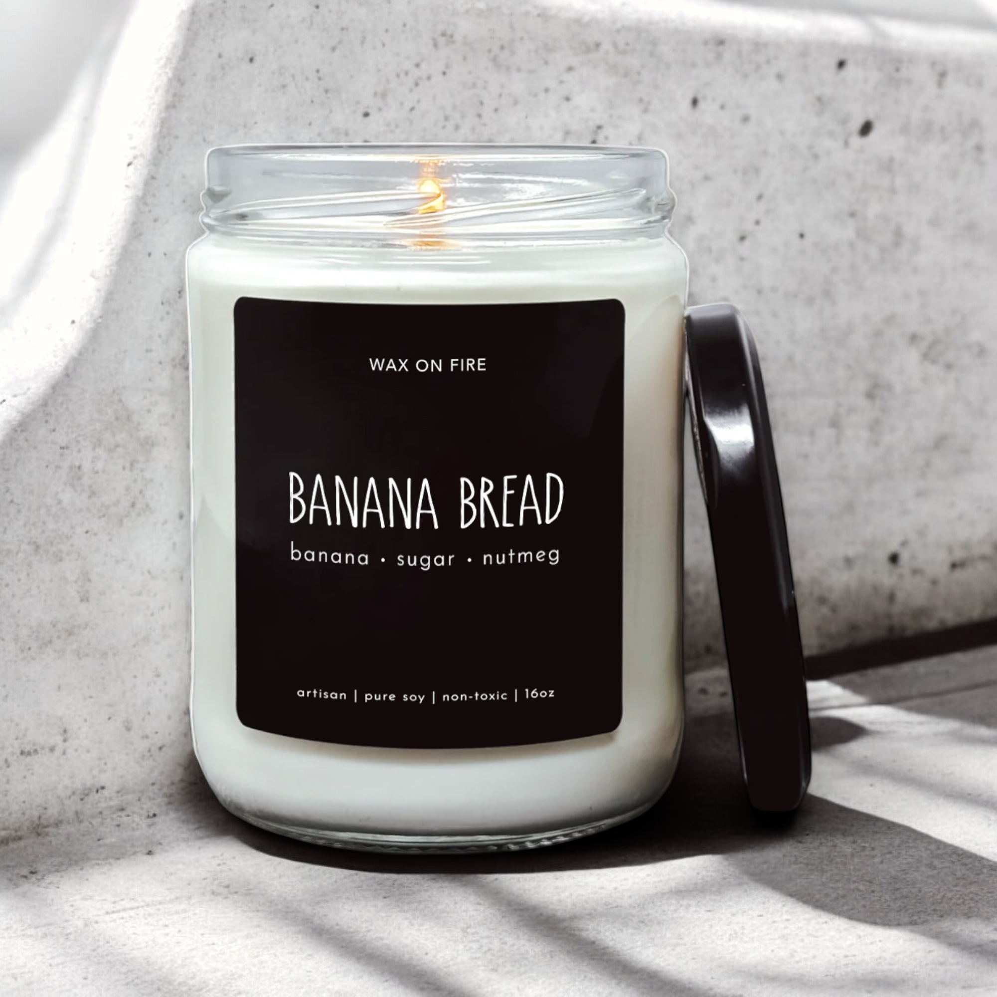 a banana bread candle sitting on the ground