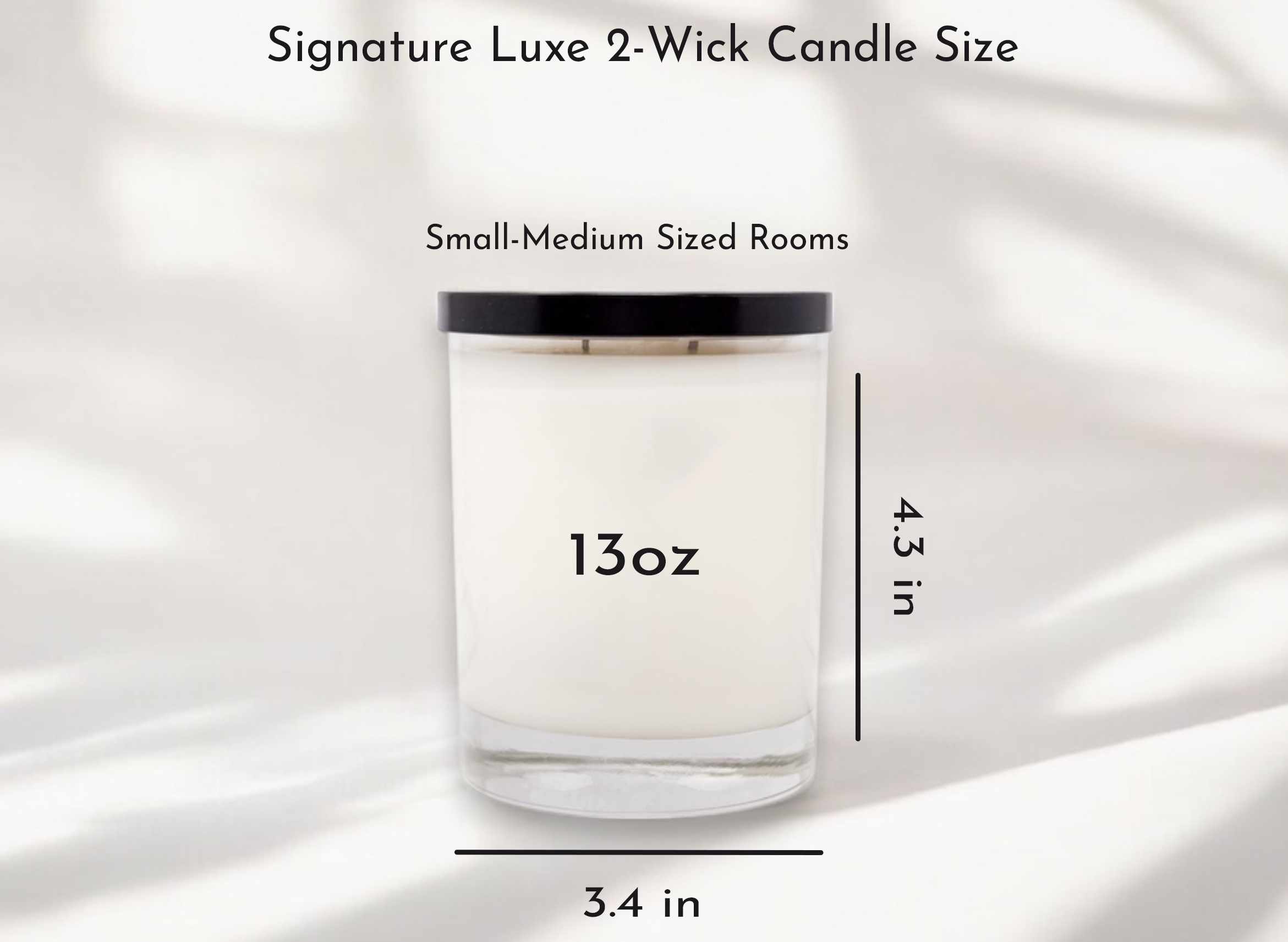 a white candle with a black lid and measurements